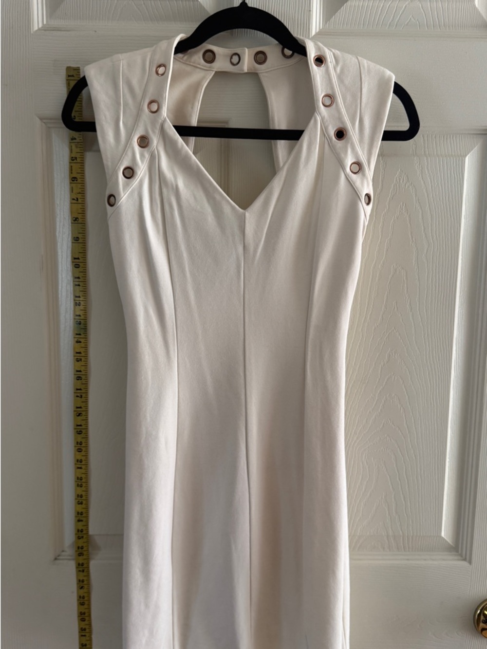 Sleeveless Ivory Eyelet-Detail V-Neck Dress